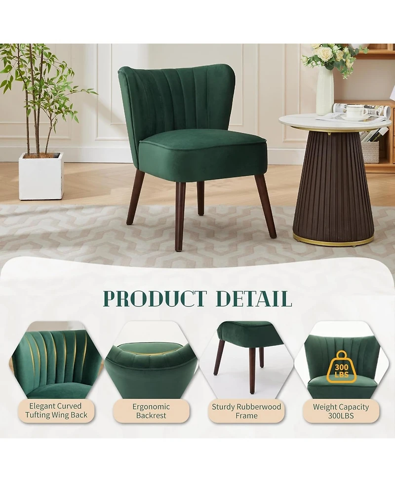 gaomon Modern Velvet Accent Chair Set of 2 with Wood Legs, Green