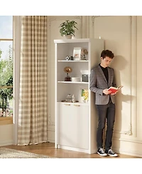gaomon Tall Book Shelf and Bookcase, with Drawer Doors, Farmhouse Case Storage, Wood Storage Cabinet 5 Tier Display