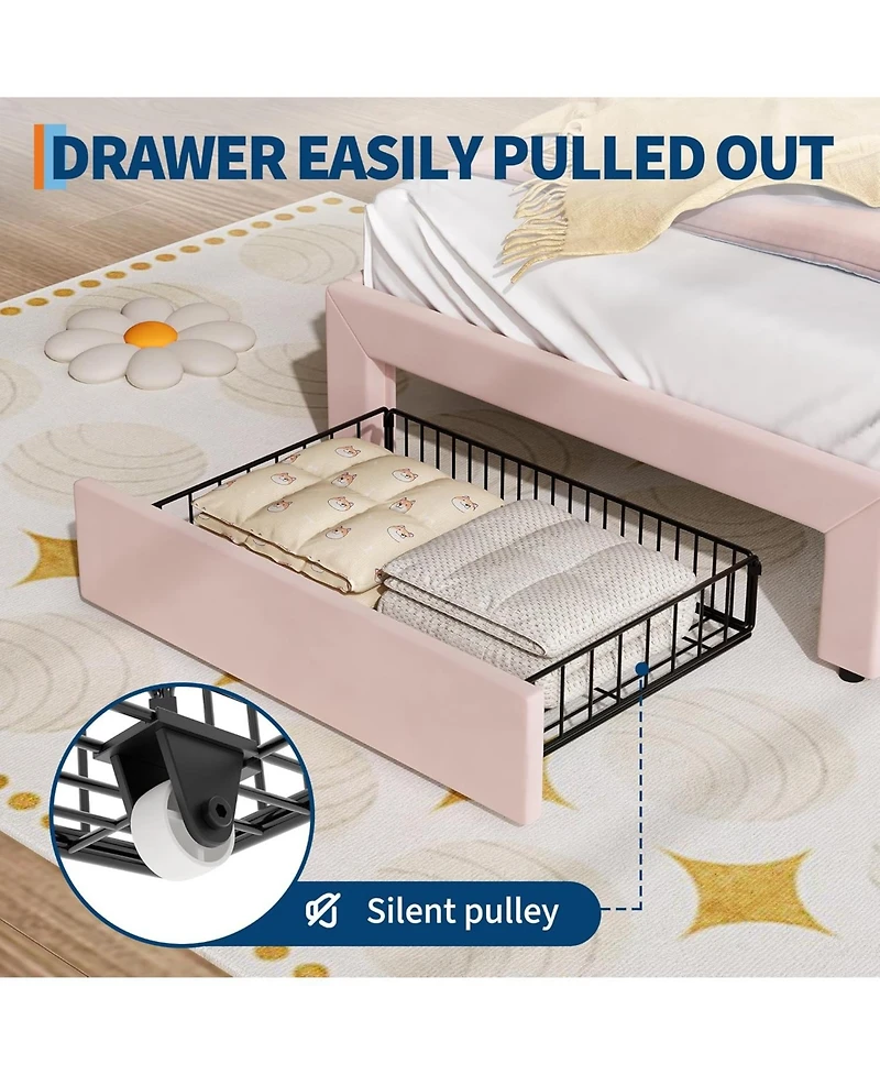 gaomon Bed Frame with Cat Headboard, Rgb Led Lights, Storage Drawer & Wood Slats, Noise Free,