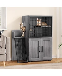gaomon Modern Hidden Cat Litter Box Enclosure with Platform, Double-Layer Cabinet & Ladder