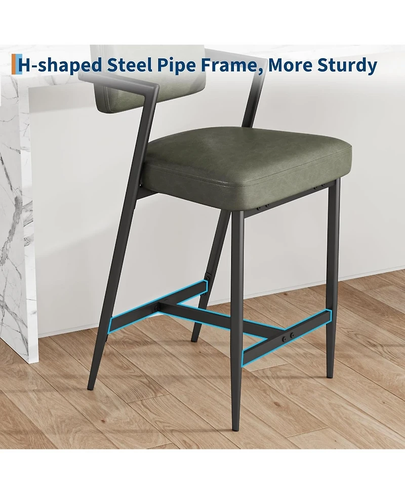 gaomon Bar Stools Set of 4 with Armrests,Counter Height Bar Stools of 4 with Backrest,Footrest,Thick Cushion and Thickened Metal Legs for Island