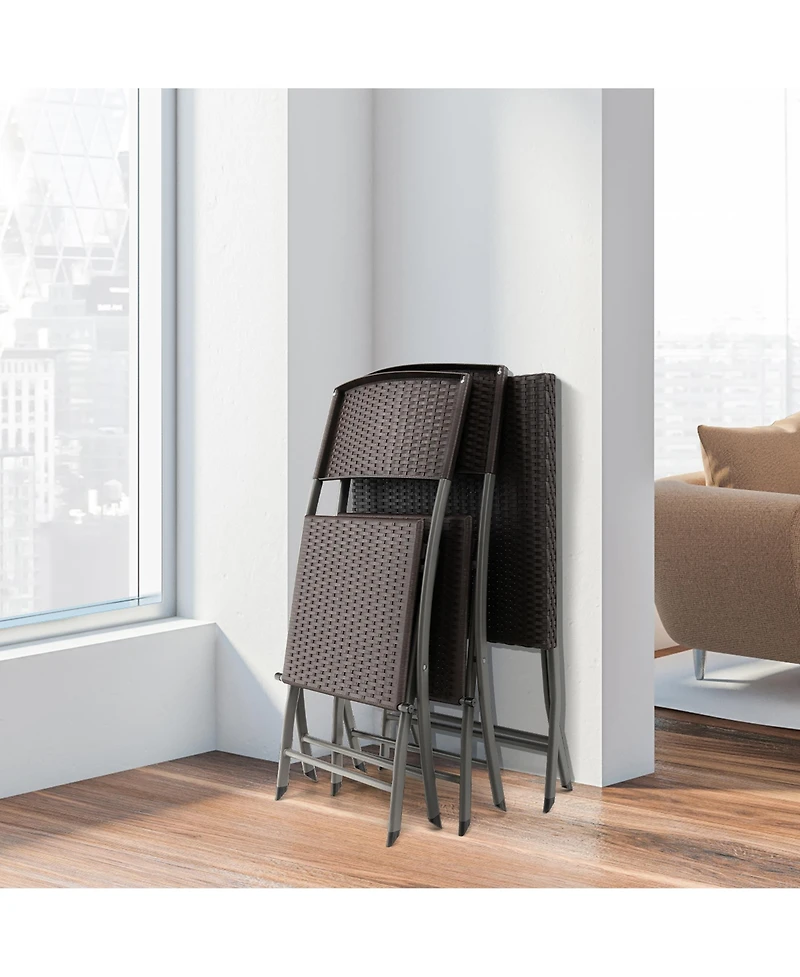 Gymax 3PCS Patio Bistro Set Folding Wicker Chairs and Table Outdoor Patio Furniture Set