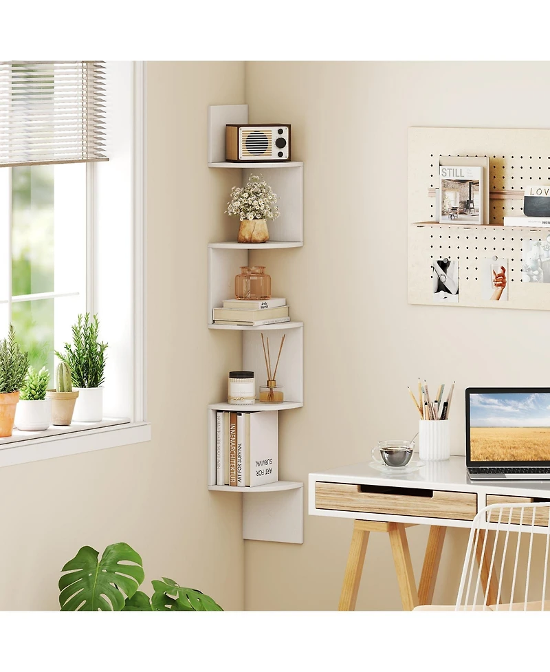 Slickblue 5 Tier Corner Wall Shelf Floating Organizer for Books & Decor