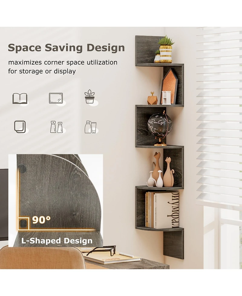Slickblue 5 Tier Corner Wall Shelf Floating Organizer for Books & Decor