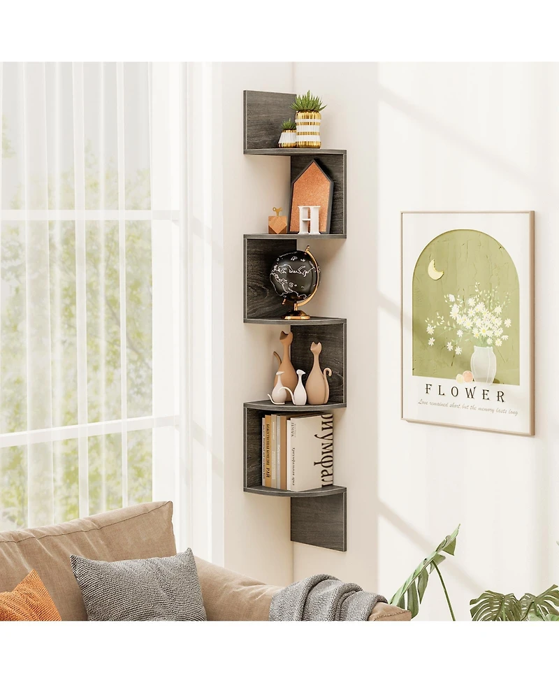 Slickblue 5 Tier Corner Wall Shelf Floating Organizer for Books & Decor