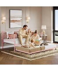 gaomon Daybed with Trundle, Twin Bed with Heart-Shaped Headboard, Sturdy Metal Frame with Slat Support