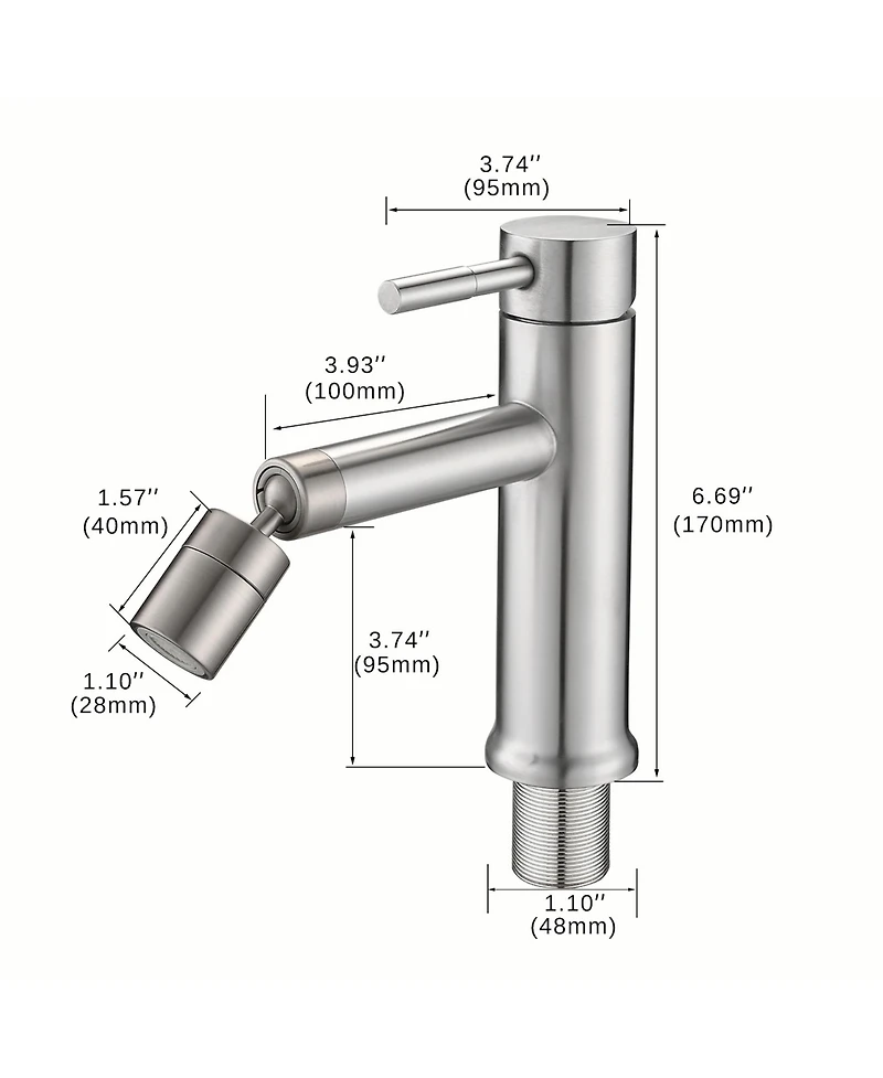 Busdays Brushed Nickle Bathroom Faucet for 2 Mode Faucet for Bathroom Sink with 360degree(s) Rotating Aerator