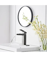 Busdays Brushed Nickel Waterfall Bathroom Faucet, Single Handle, 1/3 Hole with Deck Plate and Overflow Pop-Up Drain
