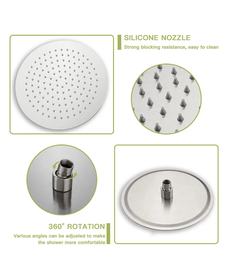 Busdays 10" Round Rain Shower Head Systems with Waterfall Tub Spout, Brushed Nickel,Wall Mounted shower