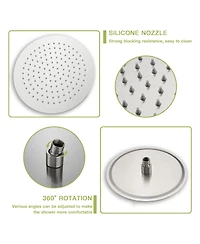 Busdays 10" Round Rain Shower Head Systems with Waterfall Tub Spout, Brushed Nickel,Wall Mounted shower