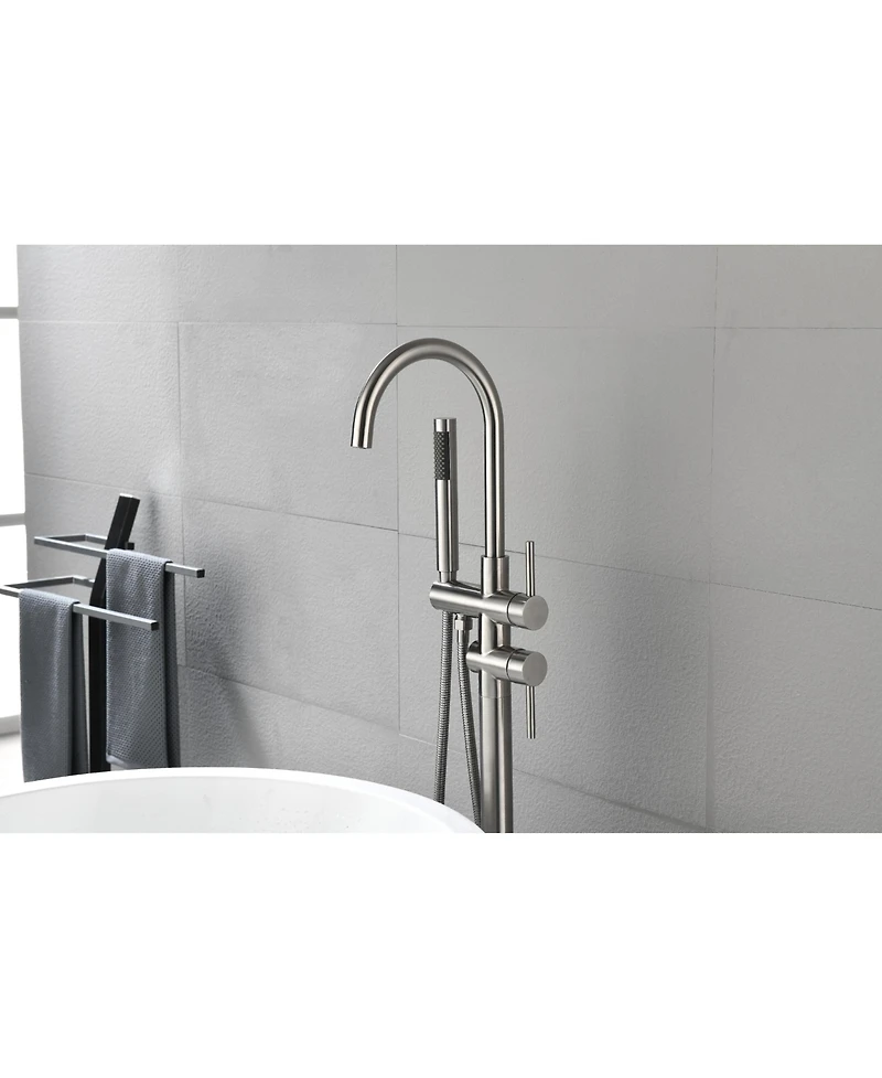 Busdays Floor Mounted Tub Faucet High Flow Freestanding Tub Filler Faucet with Handheld Shower Head and Swivel Spout