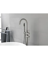 Busdays Floor Mounted Tub Faucet High Flow Freestanding Tub Filler Faucet with Handheld Shower Head and Swivel Spout