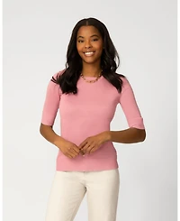 Cable & Gauge Women's Elbow Sleeve Crewneck Sweater