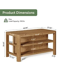 Tribesigns 63-Inch Solid Wood Kitchen Island with Storage Shelves, Farmhouse Island Table with Seating, Counter Height Bar Table
