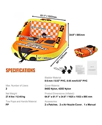 Mecale 1-2 Rider Towable Boat Tube with Backrest and Nylon Cover