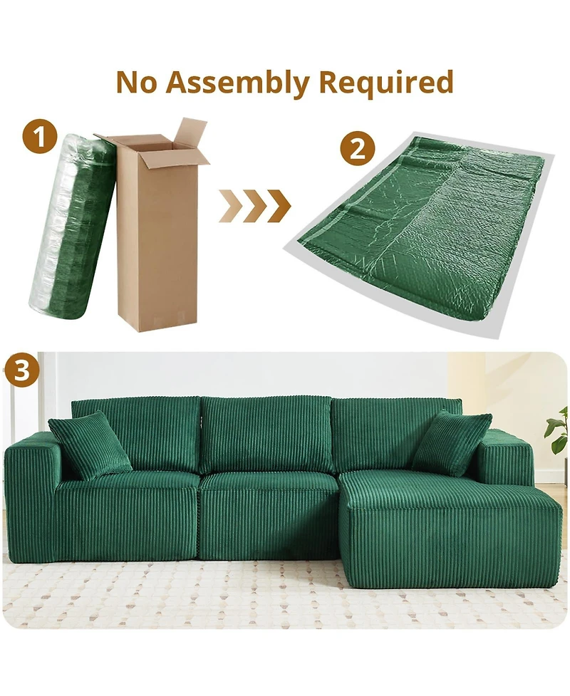 gaomon 108" L-Shaped Modular Sectional Sofa, 3-Piece Corduroy Cloud Couch with Left Facing Chaise & Armrests