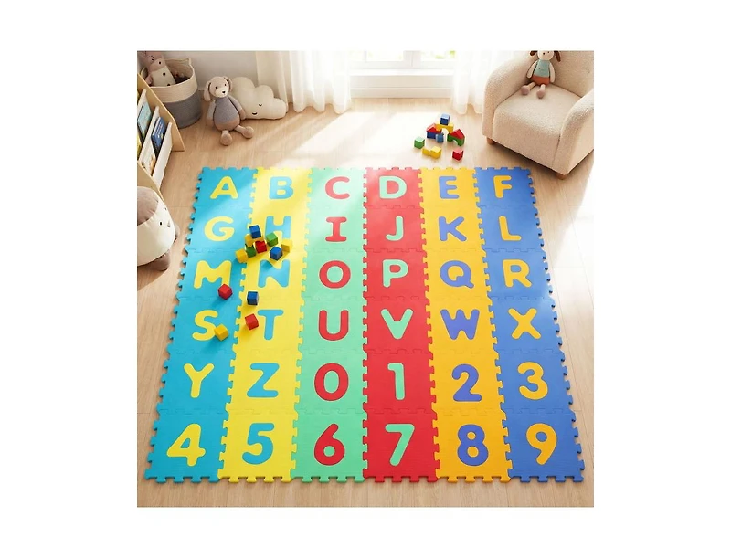 Slickblue 36-Piece Interlocking Baby Puzzle Floor Tiles with Alphabet