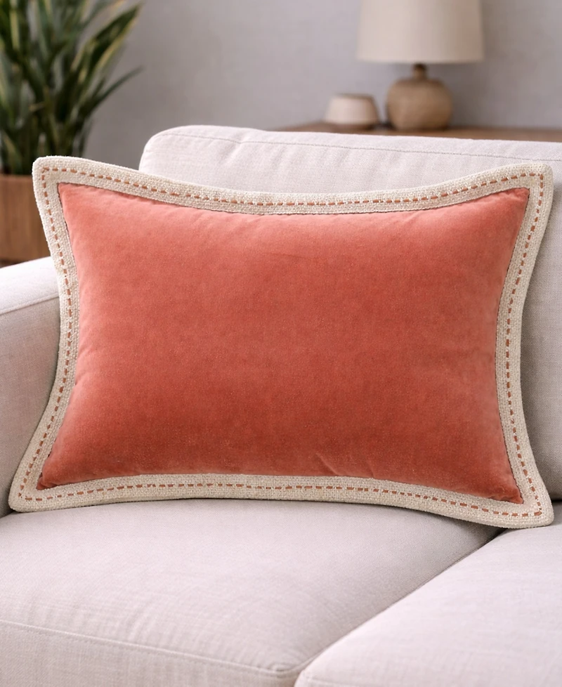Vibhsa Solid Velvet Pick-Stitch Lumbar Decorative Pillow, 14" x 20"