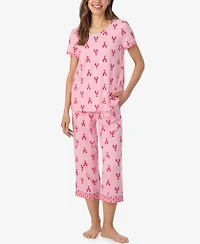 Cuddl Duds Women's Short-Sleeve Top and Cropped Pajama Pants, 2-Piece Set
