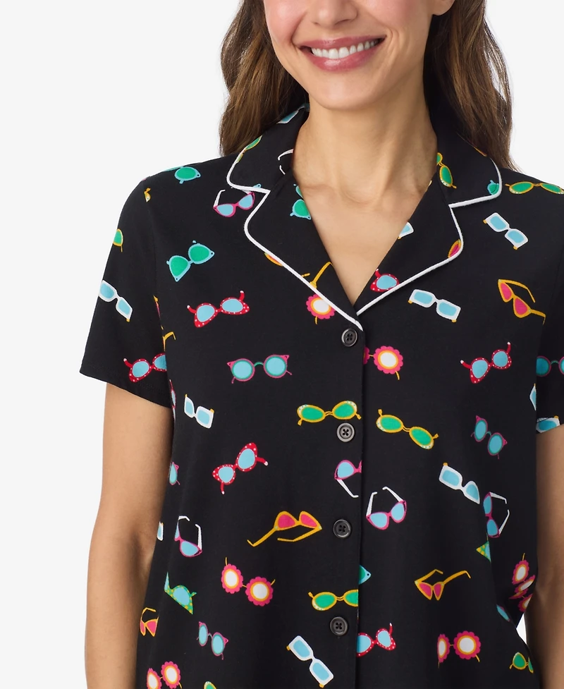 Cuddl Duds Women's Short-Sleeve Top and Pull-On Pajama Shorts, 2-Piece Set