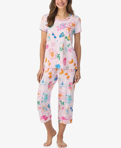 Cuddl Duds Women's Short-Sleeve Top and Cropped Pajama Pants, 2-Piece Set