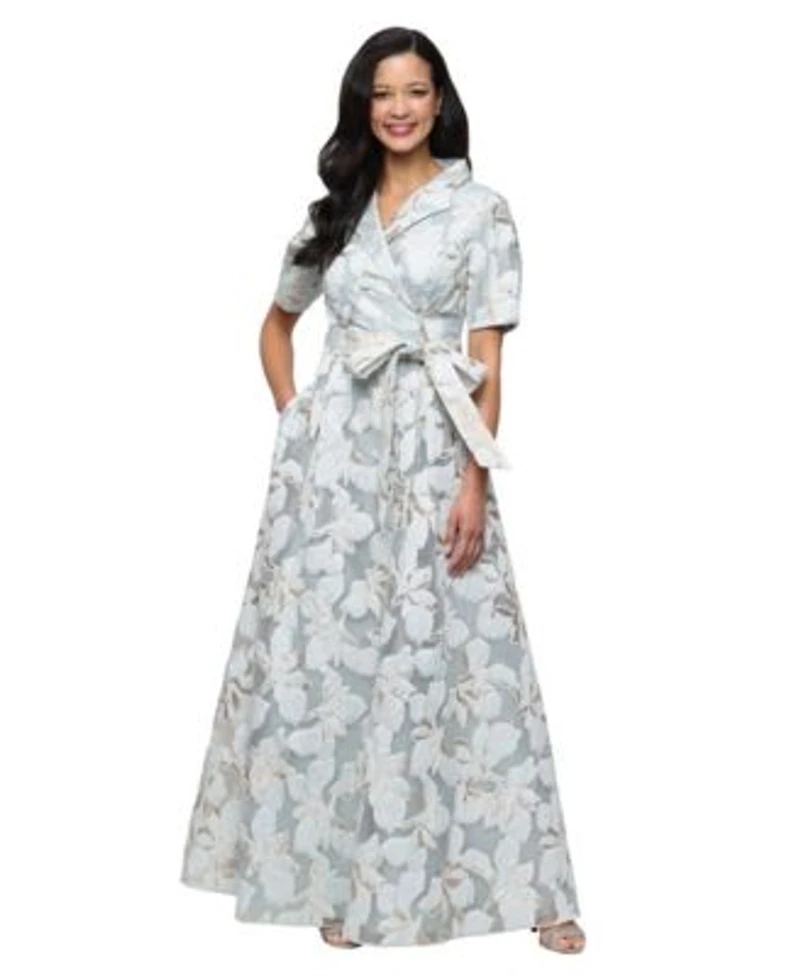Alex Evenings Womens Collared Neck Jacquard Ball Gown