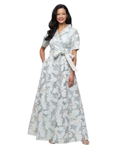 Alex Evenings Womens Collared Neck Jacquard Ball Gown