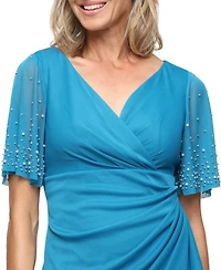Alex Evenings Women's Embellished Flutter Sleeve Long Dress
