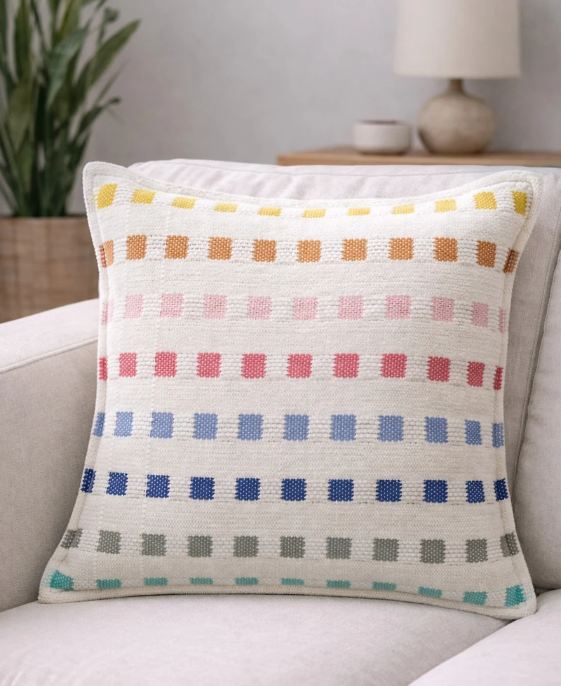 Vibhsa Playful Checks Handloom Woven Decorative Pillows, 20" x 20"