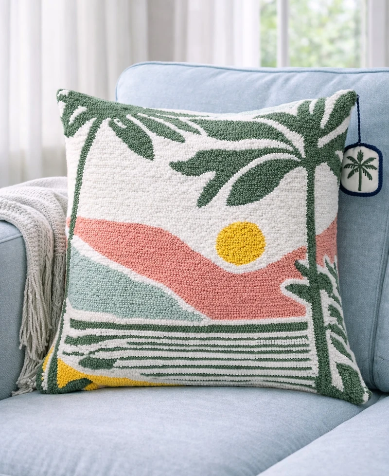 Vibhsa Sunset at the Beach Cotton Needle-Punch Decorative Pillow, 20" x 20"
