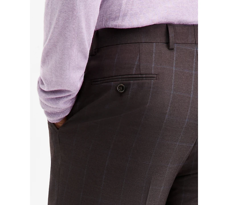 Tallia Men's Classic-Fit Brown & Blue Check Suit Separate Pants