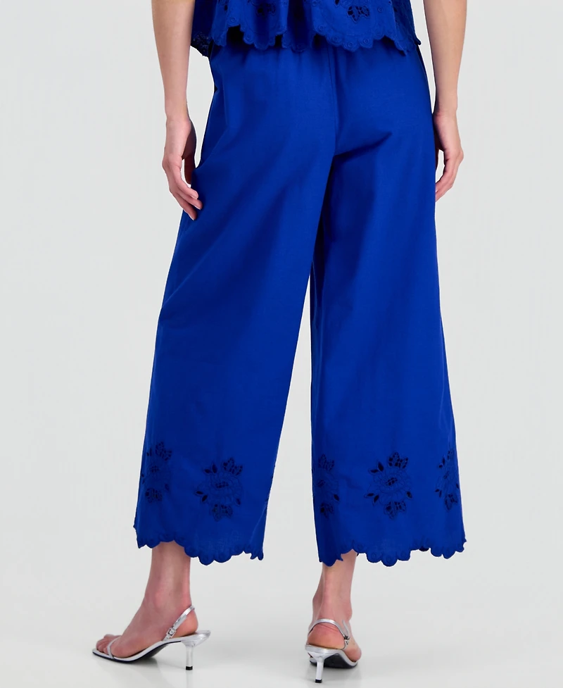 On 34th Women's Linen-Blend Cutwork-Hem Pull-On Pants, Macy's Exclusive