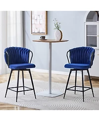 Rainsken Velvet Bar Stool Set of 2, Swivel Counter Height Chairs with Metal Frame and Woven Rope Backrest for Kitchen Island, Home Pub