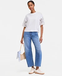 On 34th Women's Crochet-Sleeve Jersey T-Shirt, Macy's Exclusive