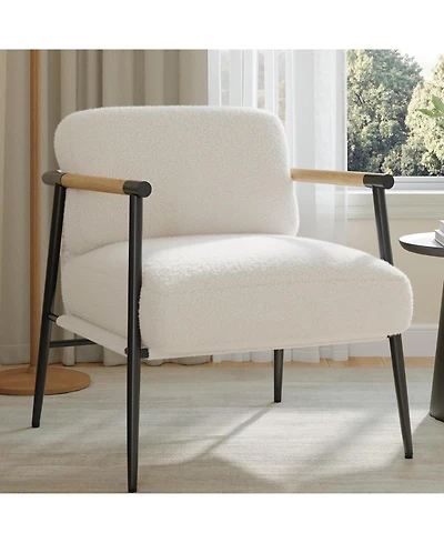 gaomon Modern Accent Chair, Comfy Chair with Metal Frame Wooden Armrest, Cozy Reading Chair with Soft Cushion for Bedroom, Living Room