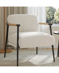gaomon Modern Accent Chair, Comfy Chair with Metal Frame Wooden Armrest, Cozy Reading Chair with Soft Cushion for Bedroom, Living Room