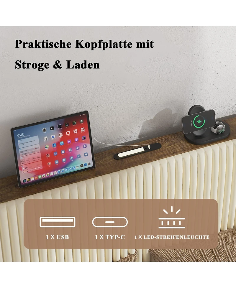 flynama Metal Platform Bed Beige Charging Station 2 Usb Ports Noise Free No Box Spring Needed