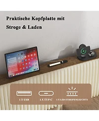 flynama Metal Platform Bed Beige Charging Station 2 Usb Ports Noise Free No Box Spring Needed