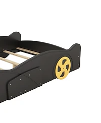 flynama Race Car Shaped Platform Bed Wheels Storage Pine Wood Mdf