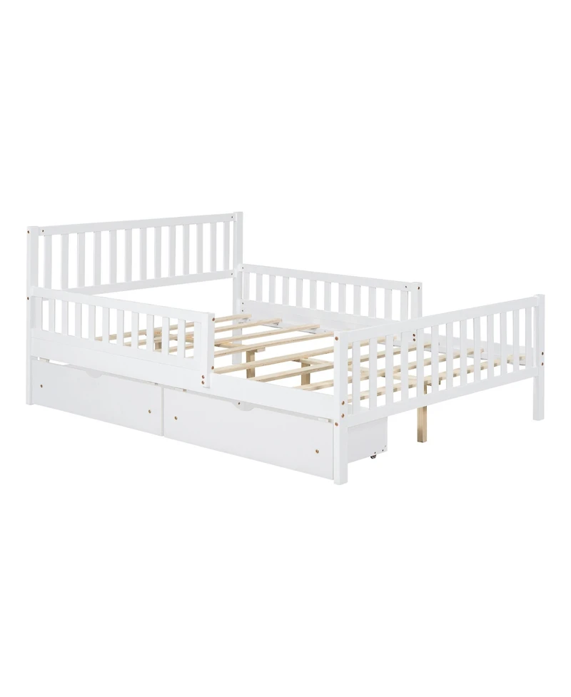 flynama Wood Platform Bed with Dual Side Guardrails Two Storage Drawers and Slat Support