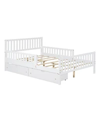 flynama Wood Platform Bed with Dual Side Guardrails Two Storage Drawers and Slat Support