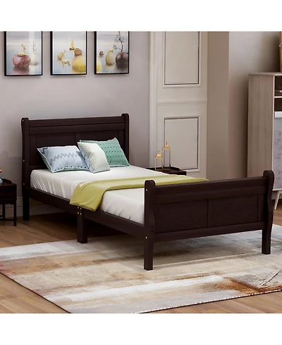 flynama Wood Platform Sleigh Bed Frame with Headboard Footboard Wood Slat Support Mattress Foundation