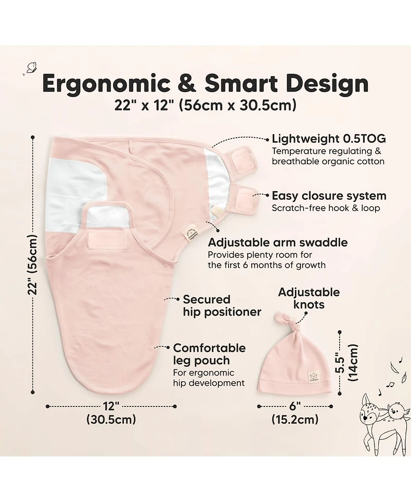 3pk Organic Swaddle Sleep Sacks with Knot Hats, Newborn 0-3 Months