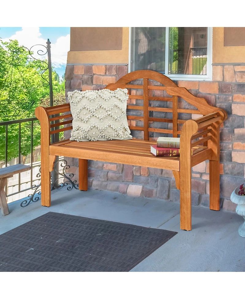 Gymax Foldable Patio Wooden Bench Garden Loveseat with Crown-Like Backrest