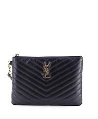 Pre-Owned Saint Laurent Small Classic Monogram Wristlet Pouch Matelasse Chevron Leather