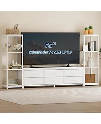 gaomon Tv Stand Dresser for 75 Inch Tv, Large Entertainment Center with Fabric Drawers & 4 Tier Storage Shelves, Modern Industrial Tv Console