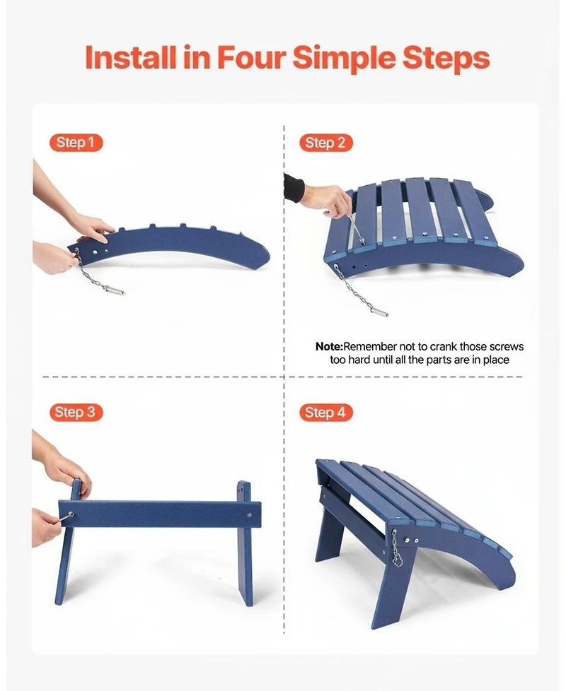 Foldable Hdpe Outdoor Adirondack Ottoman in Vibrant Blue