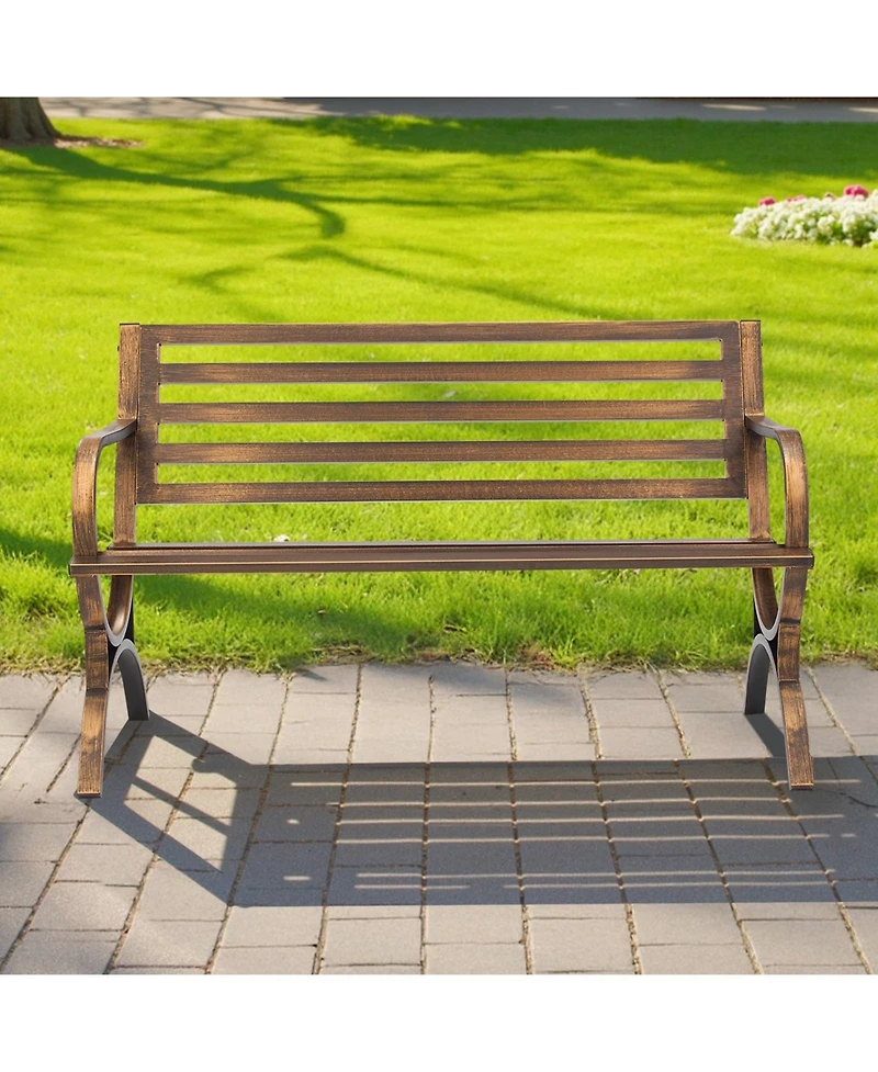 Gouun Carbon Steel Outdoor Bench with Slatted Backrest
