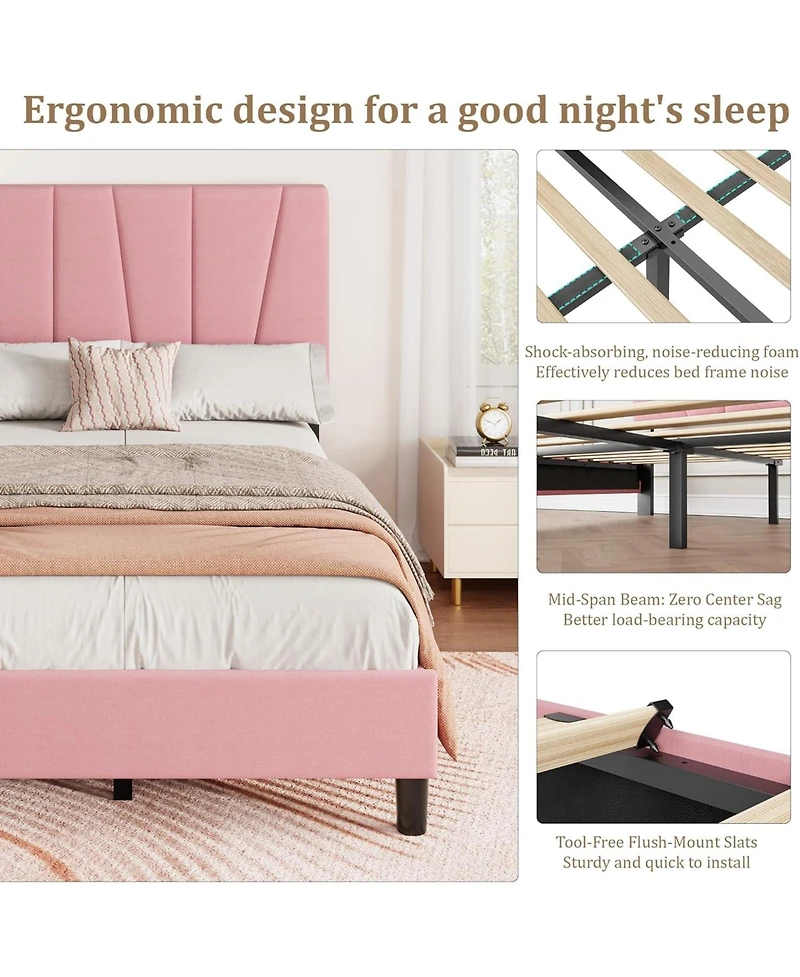 gaomon Twin Size Mdf + Iron Geometric Pattern Soft Bed, Stylish and Modern Design, Upholstered Mattress, No Box Spring Required for Bedroom