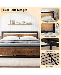 gaomon King Bed Frame, Metal Platform with Wooden Headboard and Footboard, Non-Slip Heavy Duty, Large Under Bed Storage, Noise-free, No Box Spring